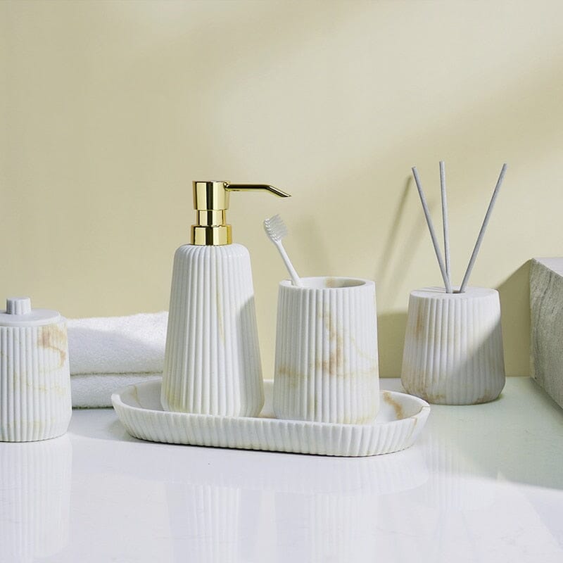 Accesorios de Baño en Arenisca – Elegancia Texturizada y Funcionalidad-Bathroom Accessory Sets-Hogar88-Hogar88
