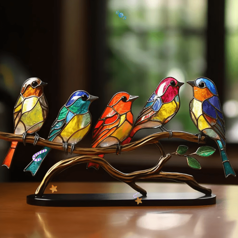 Adorno de Pájaro de Vidrio Artesanal – Decoración Colorida y Elegante para el Hogar-Home Decor-Hogar88-Armonía (5 pájaros)-Hogar88