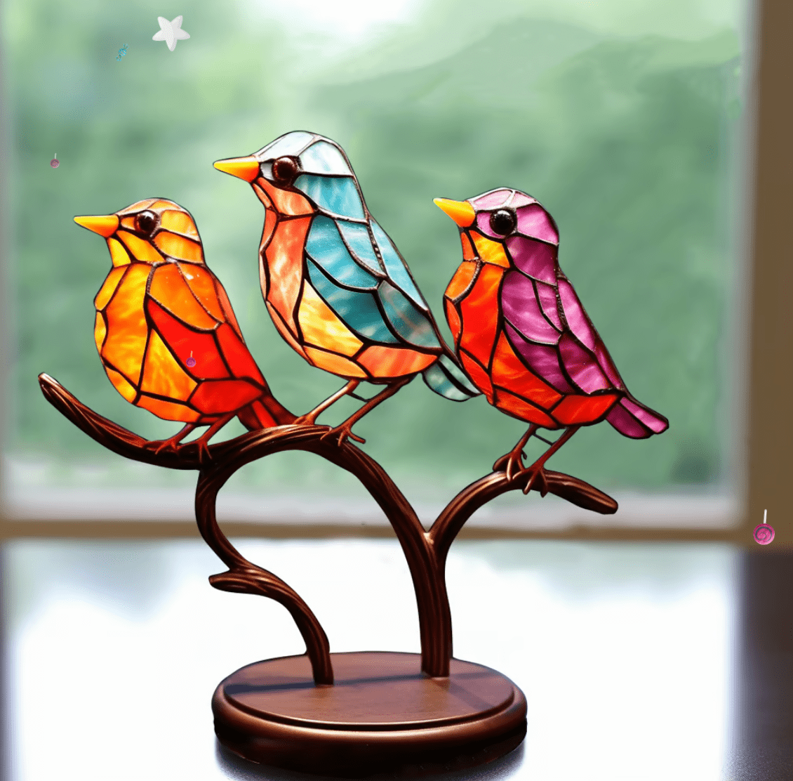 Adorno de Pájaro de Vidrio Artesanal – Decoración Colorida y Elegante para el Hogar-Home Decor-Hogar88-Aventurero (3 pájaros)-Hogar88