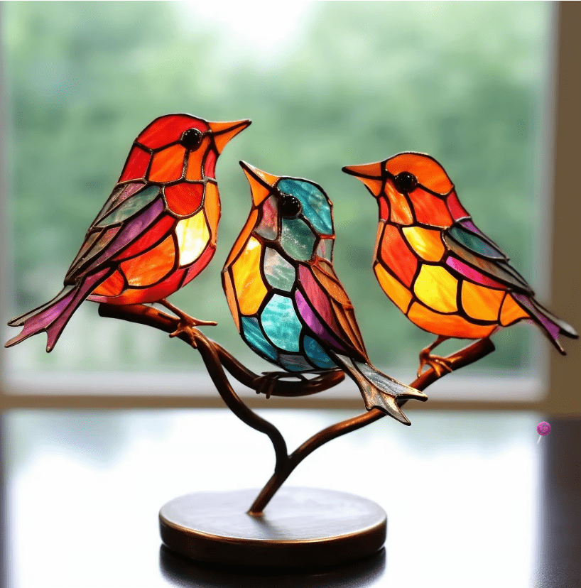Adorno de Pájaro de Vidrio Artesanal – Decoración Colorida y Elegante para el Hogar-Home Decor-Hogar88-Fe (3 pájaros juntos)-Hogar88