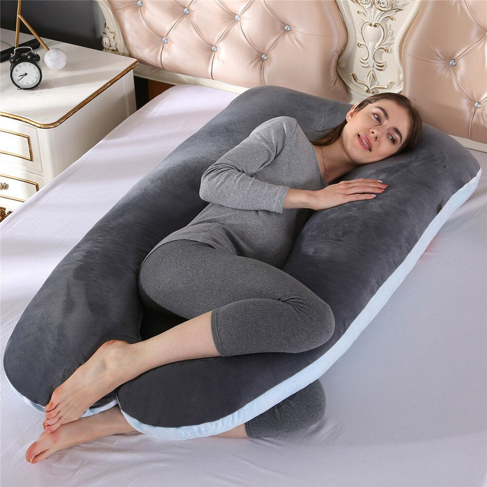 Almohada de Embarazo y Lactancia en Forma de U – Confort Total para Dormir-Pillows-Hogar88-Azul/gris-Hogar88