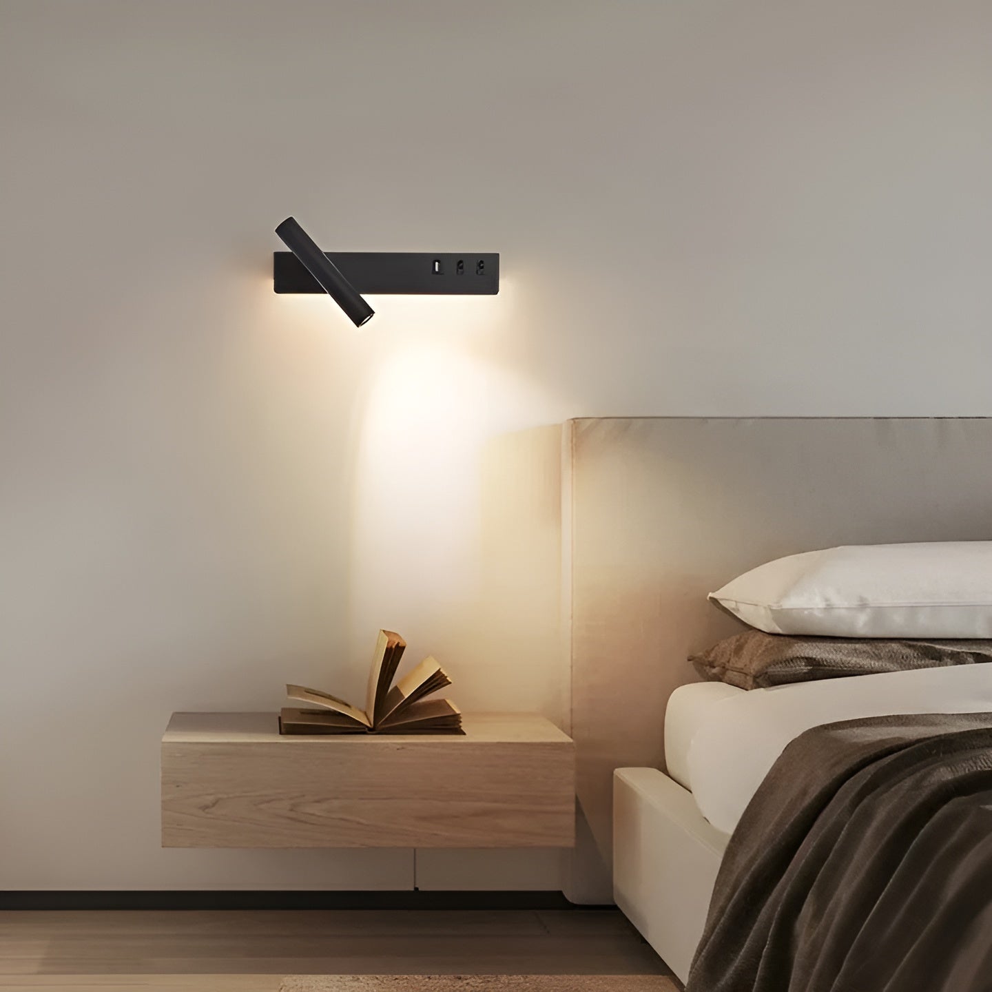 Aplique LED Nórdico de Pared – Luz Minimalista con Interruptor-Wall Light Fixtures-Hogar88-Negro/Derecha-Hogar88