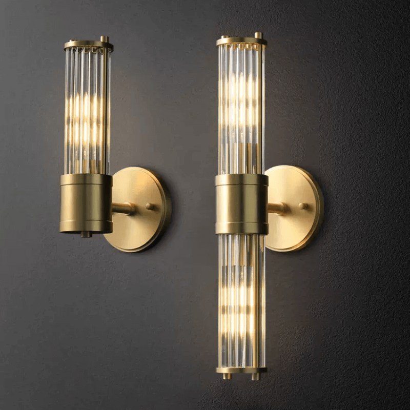 Aplique LED de Pared en Cristal y Latón – Estilo Moderno para Ambientes de Lujo-Wall Light Fixtures-Hogar88-Grande - 2 luces-Hogar88