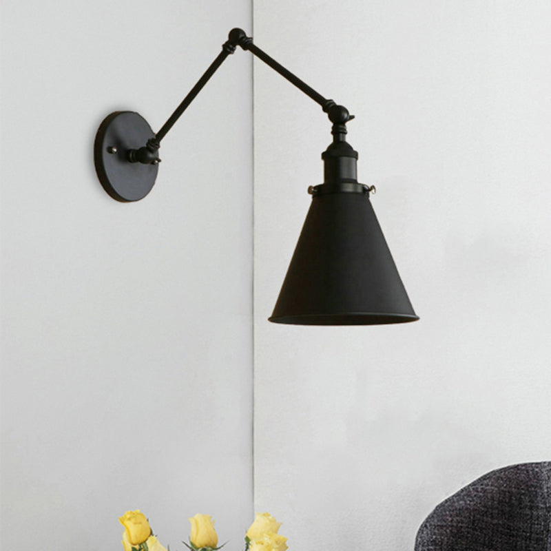Aplique de Pared Industrial Cónico – Estilo Rústico para Dormitorio-Wall Light Fixtures-Hogar88-Negro-15 cm + 15 cm-Hogar88