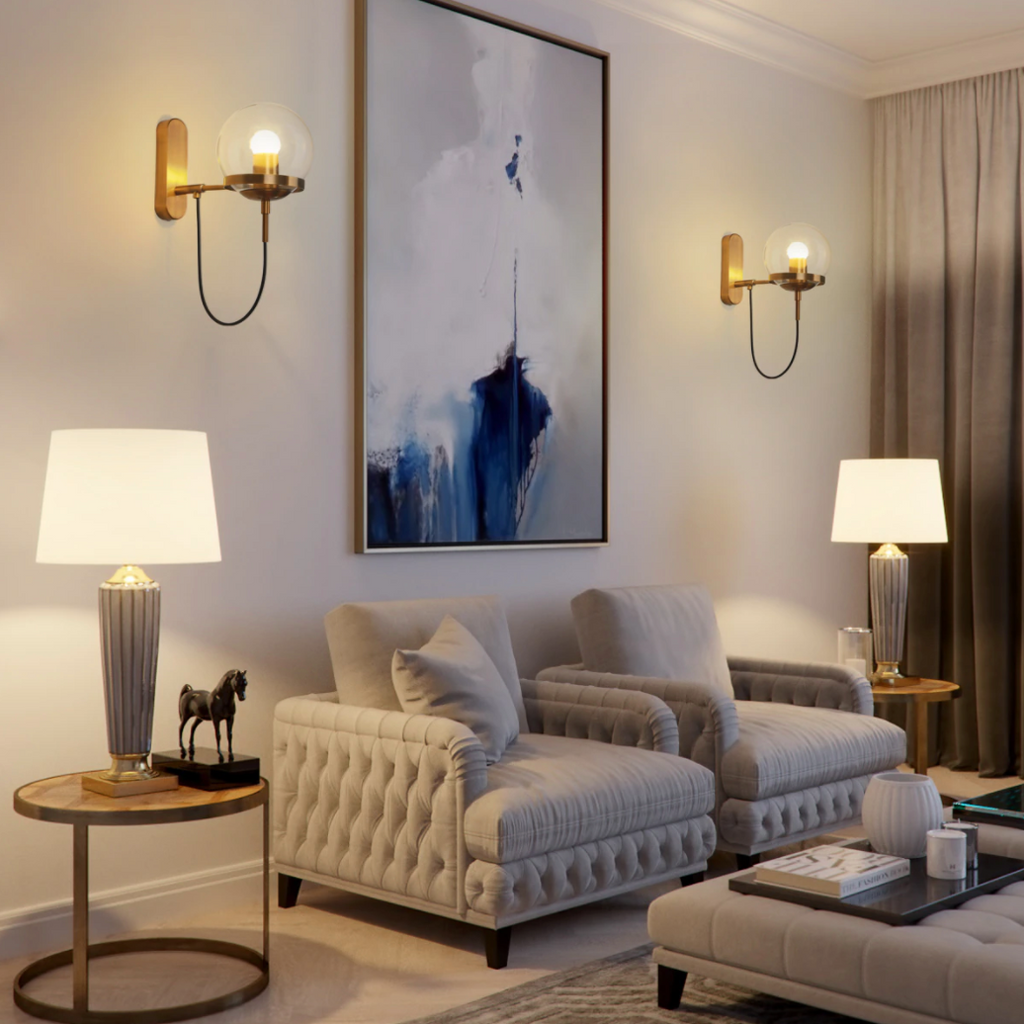 Aplique de Pared con Globo de Cristal – Estilo Elegante para Interiores-Wall Light Fixtures-Hogar88-Hogar88