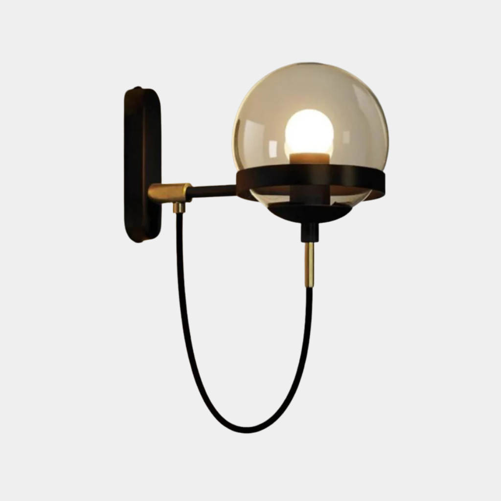 Aplique de Pared con Globo de Cristal – Estilo Elegante para Interiores-Wall Light Fixtures-Hogar88-Negro-Ámbar-Hogar88