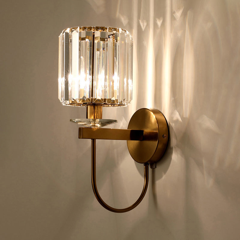 Aplique de Pared de Cristal Cilíndrico – Diseño Moderno en Dorado-Wall Light Fixtures-Hogar88-Hogar88