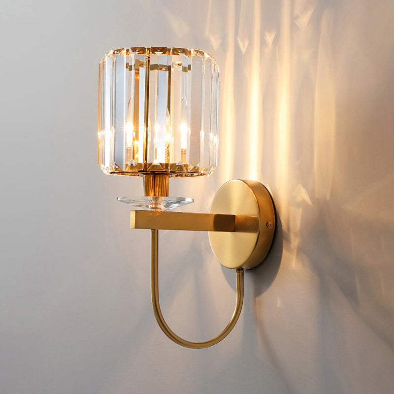 Aplique de Pared de Cristal Cilíndrico – Diseño Moderno en Dorado-Wall Light Fixtures-Hogar88-Hogar88