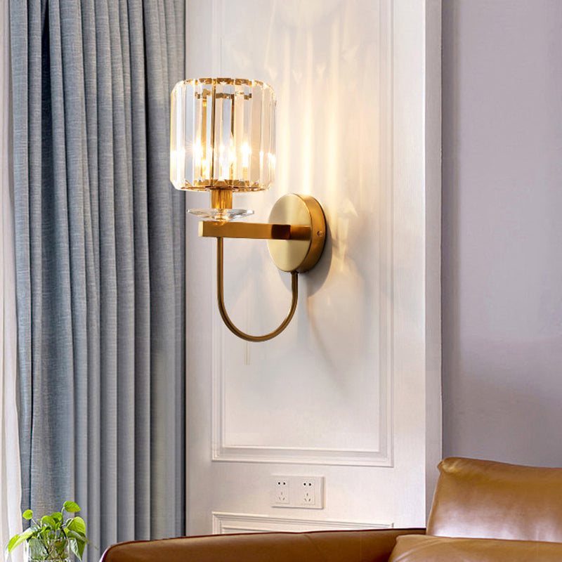 Aplique de Pared de Cristal Cilíndrico – Diseño Moderno en Dorado-Wall Light Fixtures-Hogar88-Latón-Hogar88