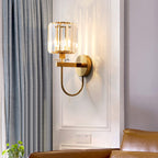 Aplique de Pared de Cristal Cilíndrico – Diseño Moderno en Dorado-Wall Light Fixtures-Hogar88-Latón-Hogar88