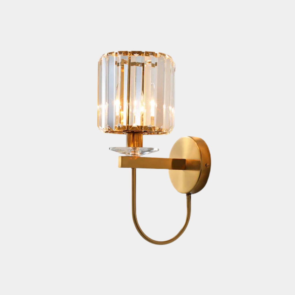Aplique de Pared de Cristal Cilíndrico – Diseño Moderno en Dorado-Wall Light Fixtures-Hogar88-Hogar88
