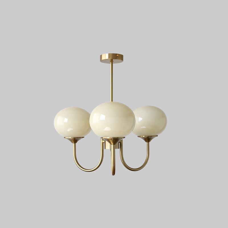 Araña de Techo Moderna de Vidrio con Acabado Dorado Decorativo – Elegante, Sofisticada y Versátil-Lamp-Hogar88-3 cabezales ∅ 46 cm x H 34 cm-Cobre + crema-Hogar88