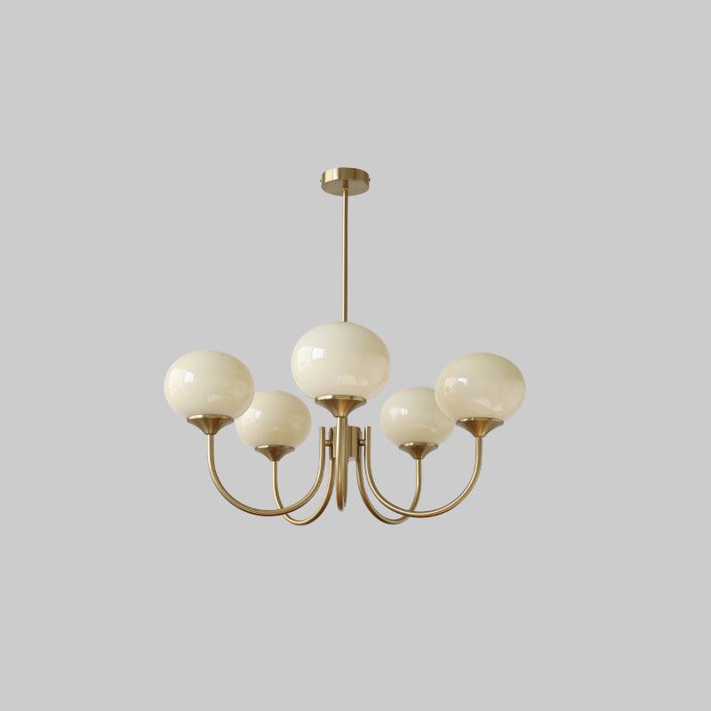 Araña de Techo Moderna de Vidrio con Acabado Dorado Decorativo – Elegante, Sofisticada y Versátil-Lamp-Hogar88-5 cabezales ∅ 67 cm x H 34 cm-Cobre + crema-Hogar88