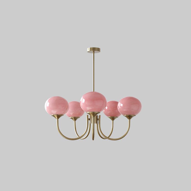 Araña de Techo Moderna de Vidrio con Acabado Dorado Decorativo – Elegante, Sofisticada y Versátil-Lamp-Hogar88-5 cabezales ∅ 67 cm x H 34 cm-Cobre + rosa-Hogar88