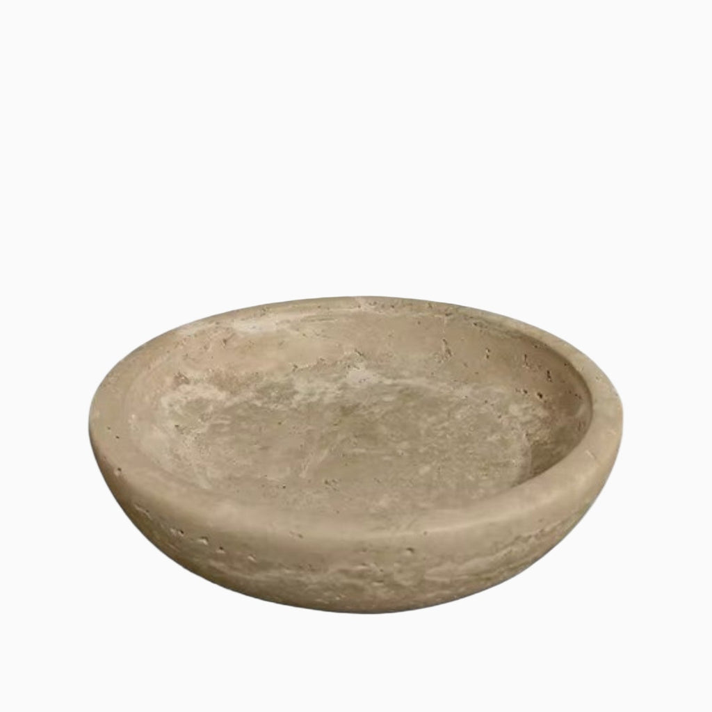 Cuenco de Travertino Hecho a Mano – Cuenco Decorativo Beige de Piedra Natural-Decorative Trays-Hogar88