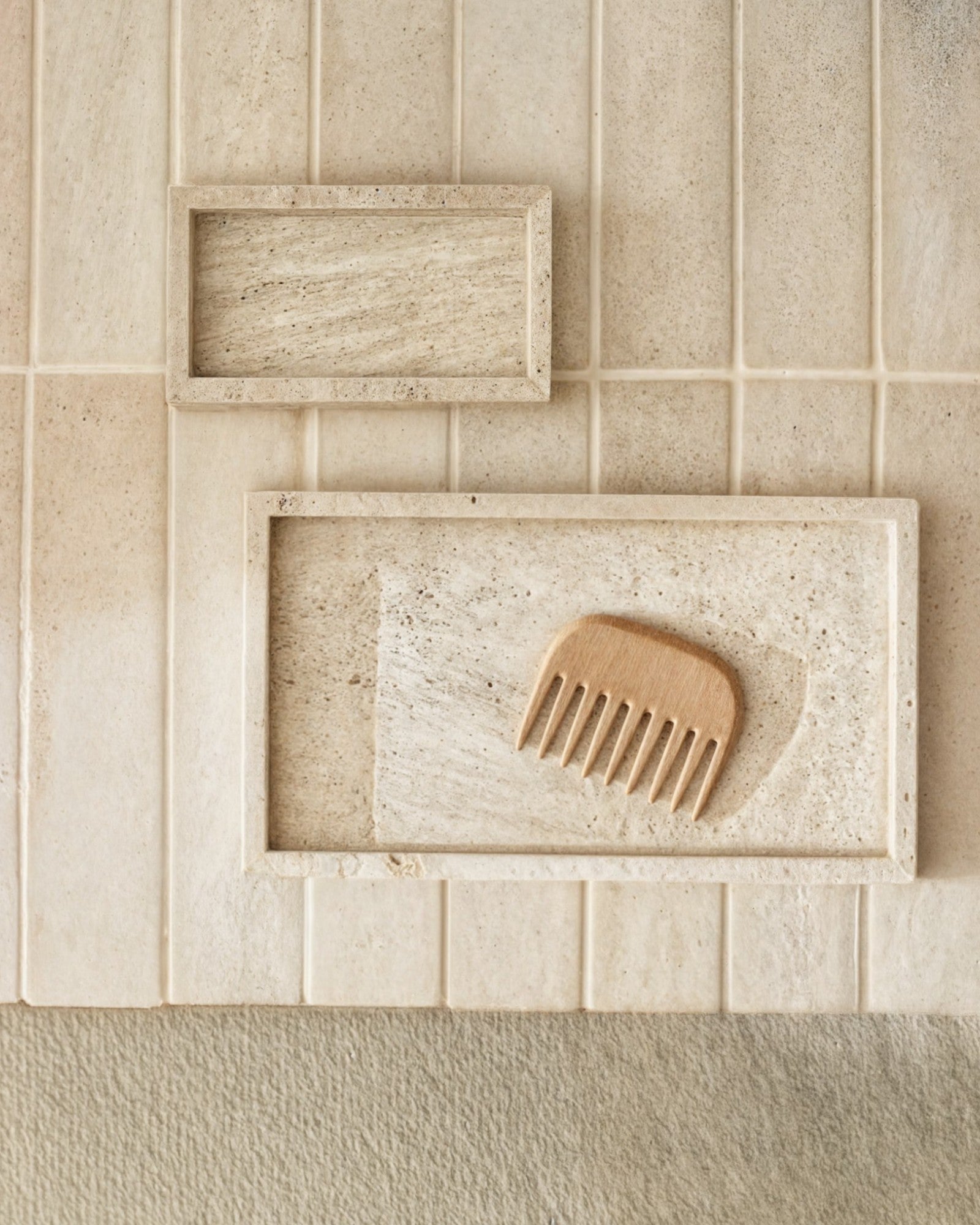 Bandeja de Baño de Mármol – Travertino Beige – Cosméticos y Jabón-Decorative Trays-Hogar88