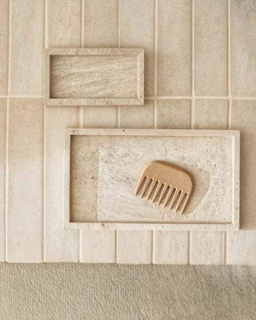 Bandeja de Baño de Mármol – Travertino Beige – Cosméticos y Jabón-Decorative Trays-Hogar88