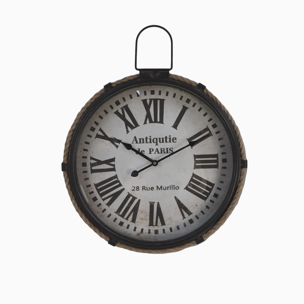 Reloj de Pared con Cuerda – Metal Negro y Tono Natural – Estilo Industrial-Wall Clocks-Hogar88
