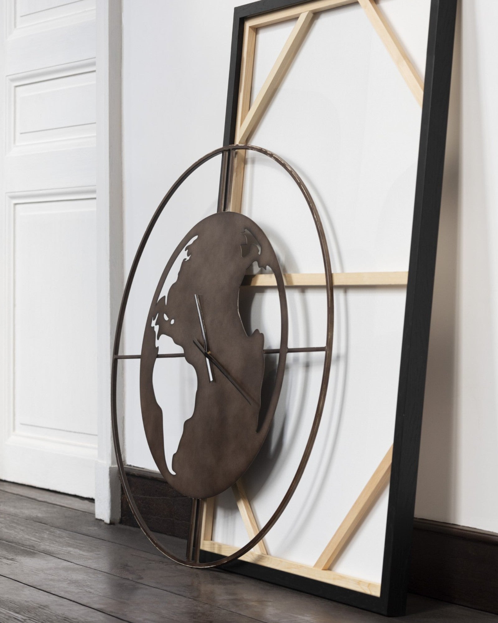 Reloj de Pared con Mapa del Mundo – Metal Marrón – Diseño Industrial-Hogar88