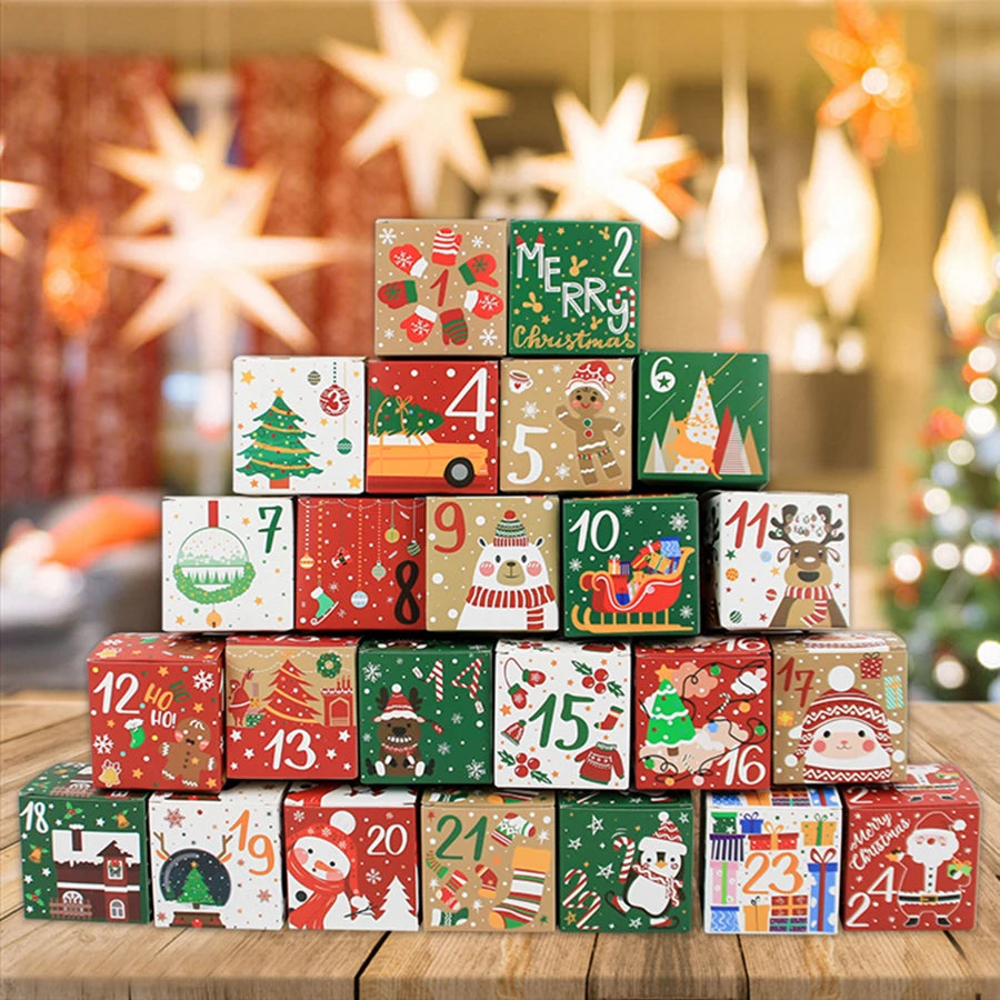 Calendario de Adviento Navideño con 24 Cajas Numeradas – Decoración Festiva y Cajas de Regalo Rojas y Verdes-Advent Calendars-Hogar88-Hogar88