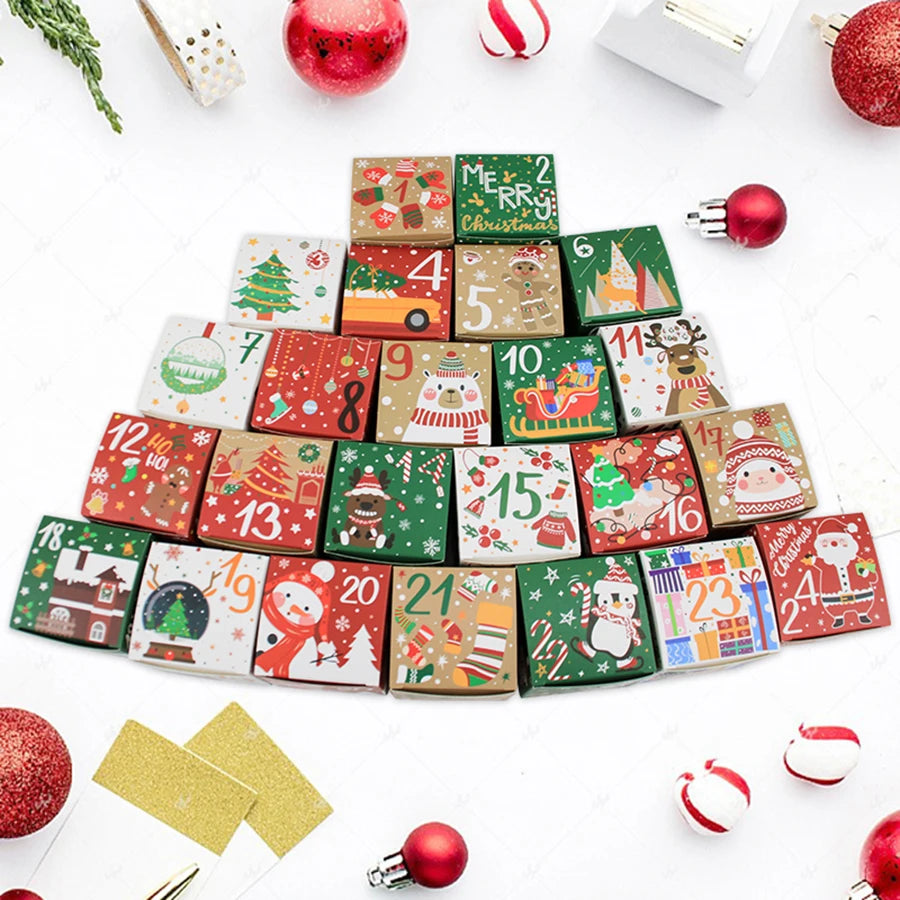 Calendario de Adviento Navideño con 24 Cajas Numeradas – Decoración Festiva y Cajas de Regalo Rojas y Verdes-Advent Calendars-Hogar88-Hogar88