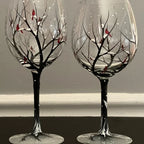 Copas de Vino Árbol de las Cuatro Estaciones – Arte Pintado a Mano y Elegancia Natural-Home Decor-Hogar88-Invierno-Vaso con Pie-Hogar88
