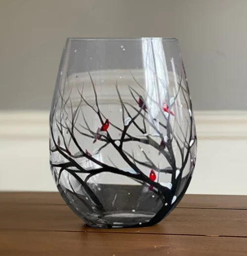Copas de Vino Árbol de las Cuatro Estaciones – Arte Pintado a Mano y Elegancia Natural-Home Decor-Hogar88-Invierno-Vaso sin Pie-Hogar88