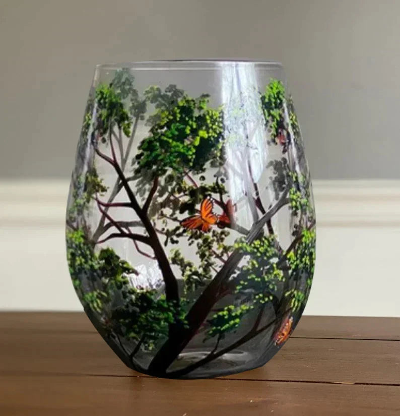Copas de Vino Árbol de las Cuatro Estaciones – Arte Pintado a Mano y Elegancia Natural-Home Decor-Hogar88-Primavera-Vaso sin Pie-Hogar88