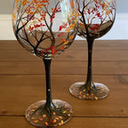 Copas de Vino Árbol de las Cuatro Estaciones – Arte Pintado a Mano y Elegancia Natural-Home Decor-Hogar88-Verano-Vaso con Pie-Hogar88