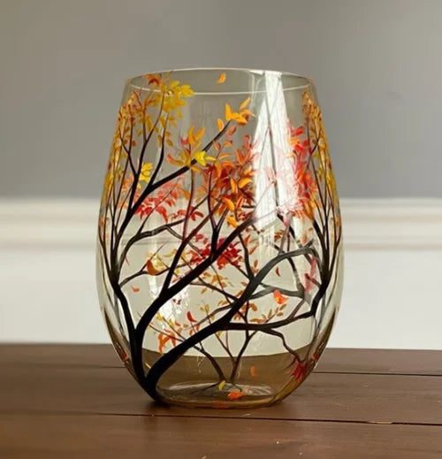 Copas de Vino Árbol de las Cuatro Estaciones – Arte Pintado a Mano y Elegancia Natural-Home Decor-Hogar88-Verano-Vaso sin Pie-Hogar88