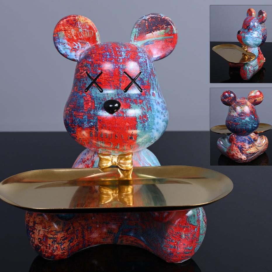 Figura Decorativa de Oso con Bandeja – Diseño Colorido y Decoración Funcional para el Hogar-Home Decor-Hogar88-Rojo-Hogar88
