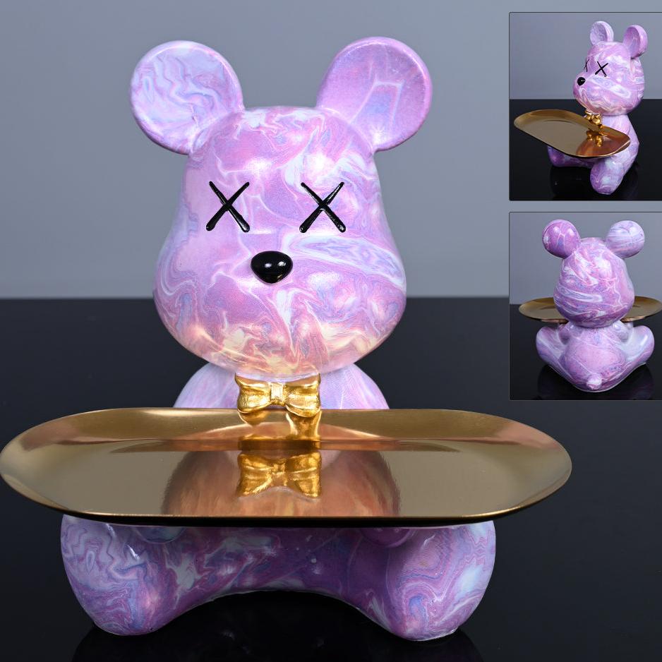 Figura Decorativa de Oso con Bandeja – Diseño Colorido y Decoración Funcional para el Hogar-Home Decor-Hogar88-Rosa-Hogar88
