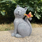 Figura Solar de Gato para Jardín – Luz Decorativa Nocturna con Mariposa-Garden Sculptures-Hogar88-Hogar88