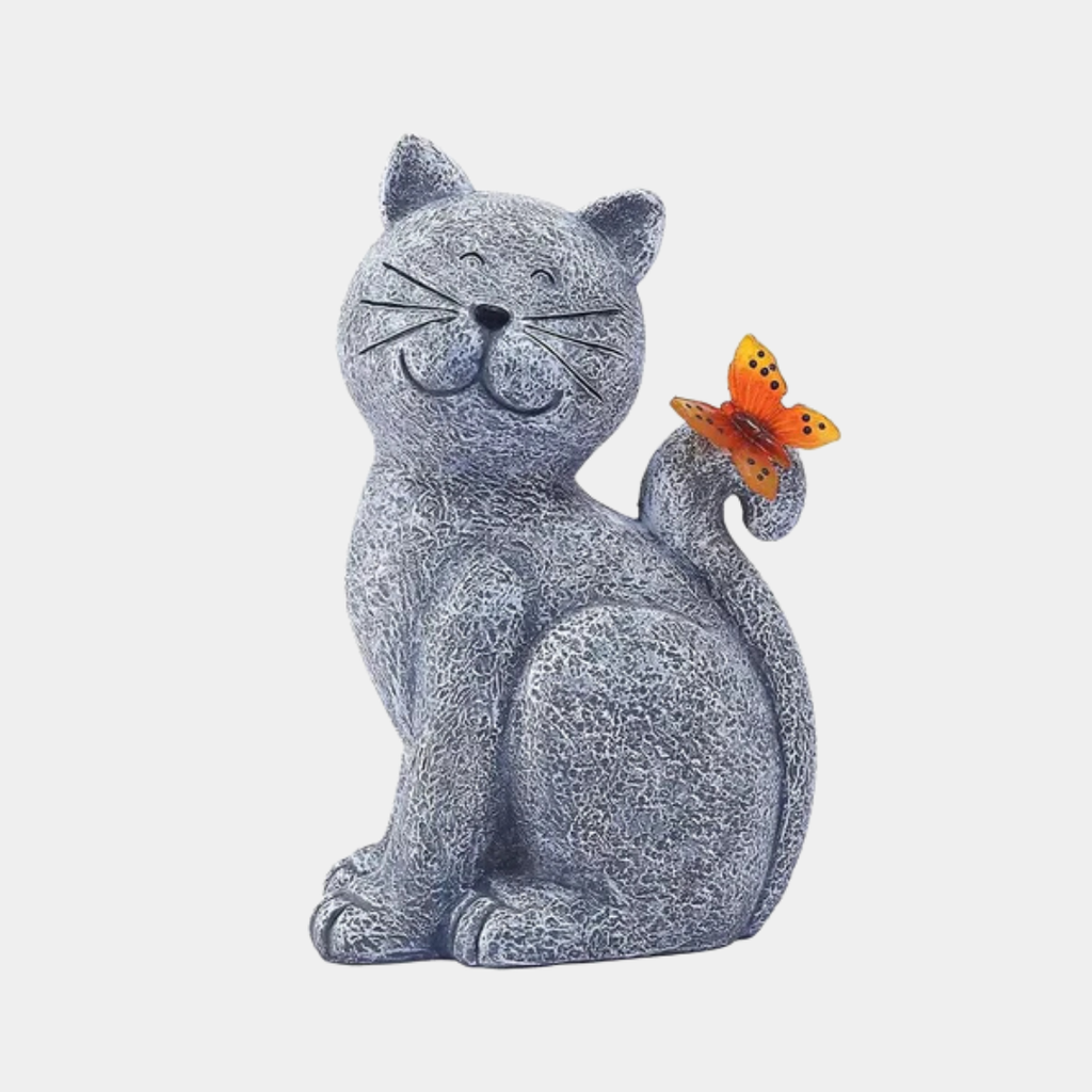 Figura Solar de Gato para Jardín – Luz Decorativa Nocturna con Mariposa-Garden Sculptures-Hogar88-Hogar88