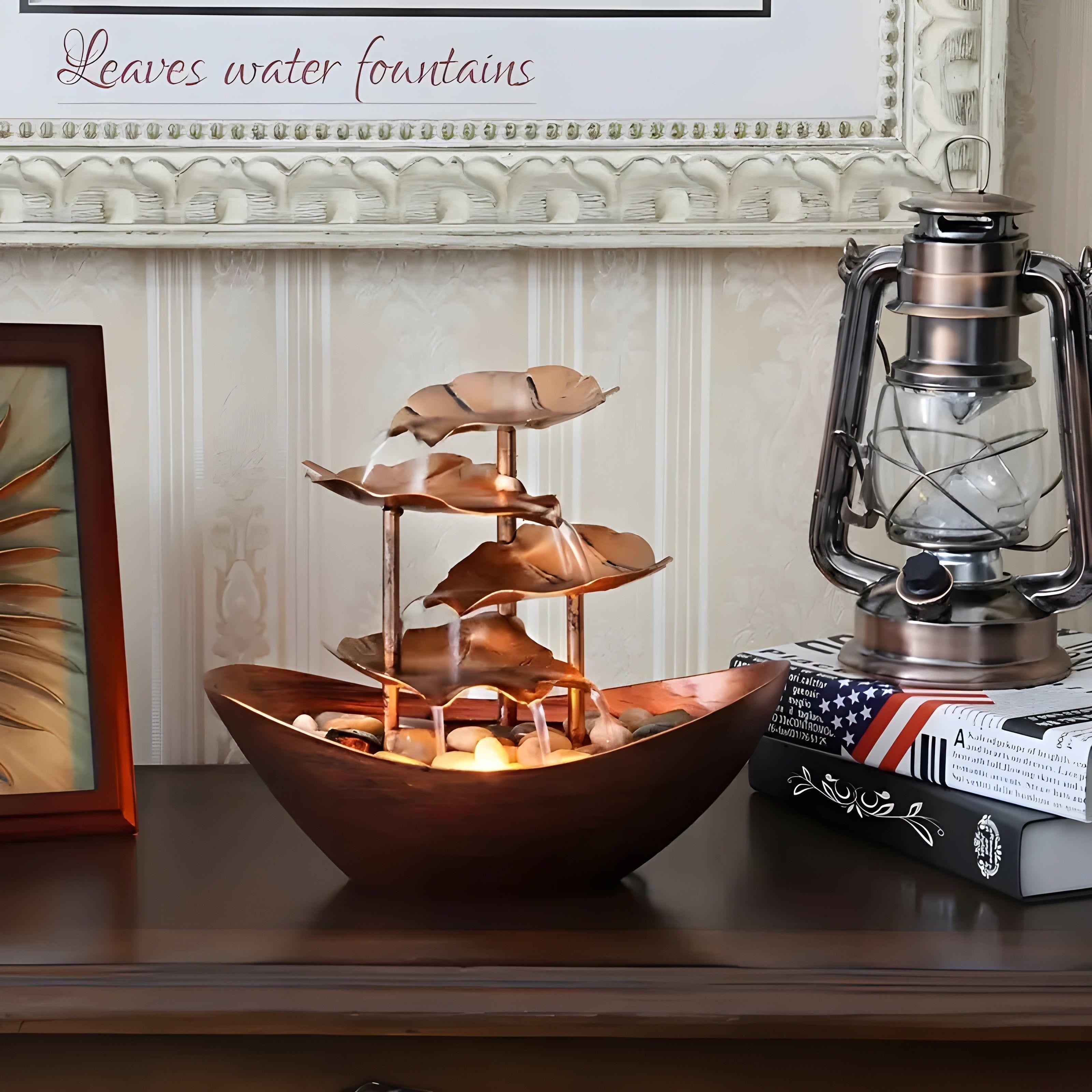 Fuente Decorativa de Mesa con LED – Diseño Vintage de Hoja Metálica-Fountains-Hogar88-Hogar88
