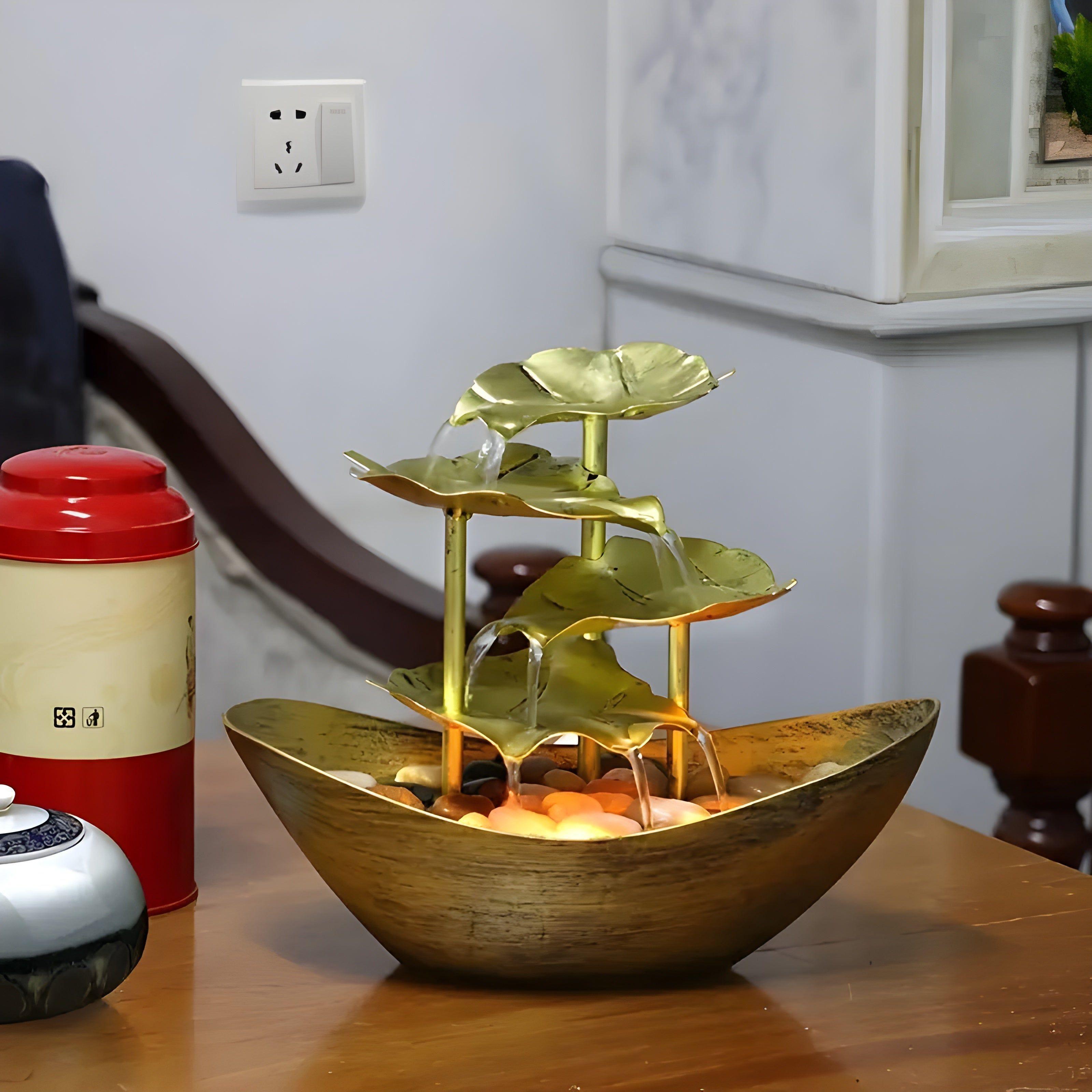 Fuente Decorativa de Mesa con LED – Diseño Vintage de Hoja Metálica-Fountains-Hogar88-Hogar88
