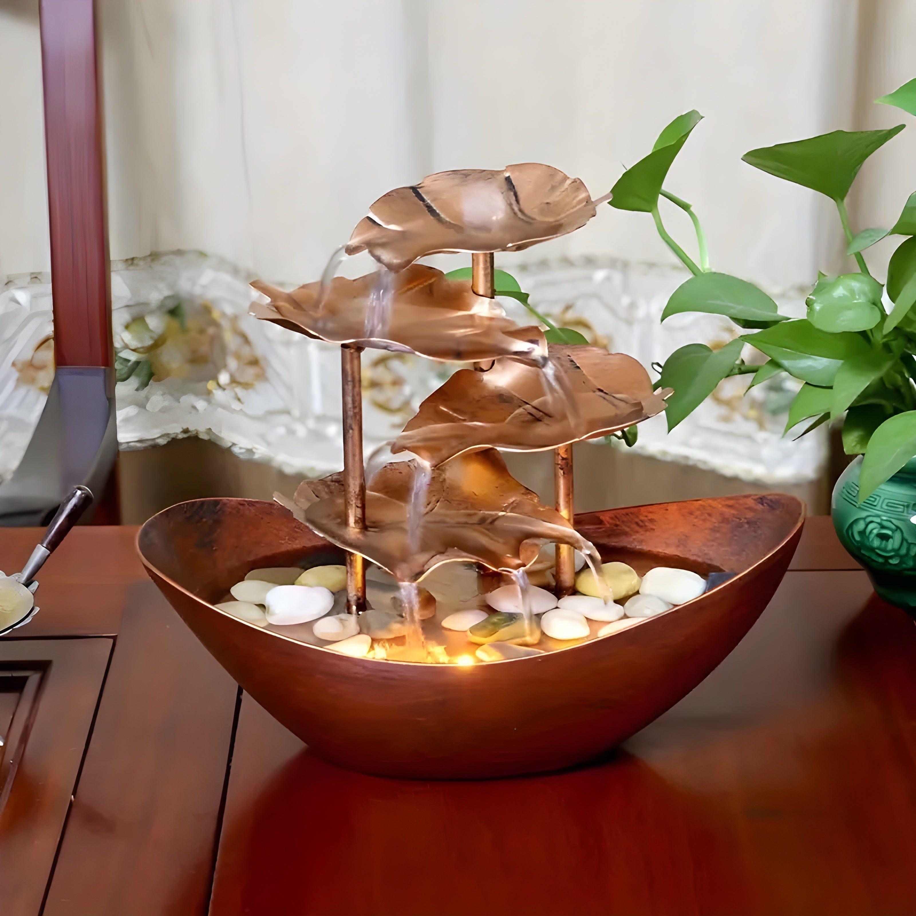 Fuente Decorativa de Mesa con LED – Diseño Vintage de Hoja Metálica-Fountains-Hogar88-Bronce-Hogar88