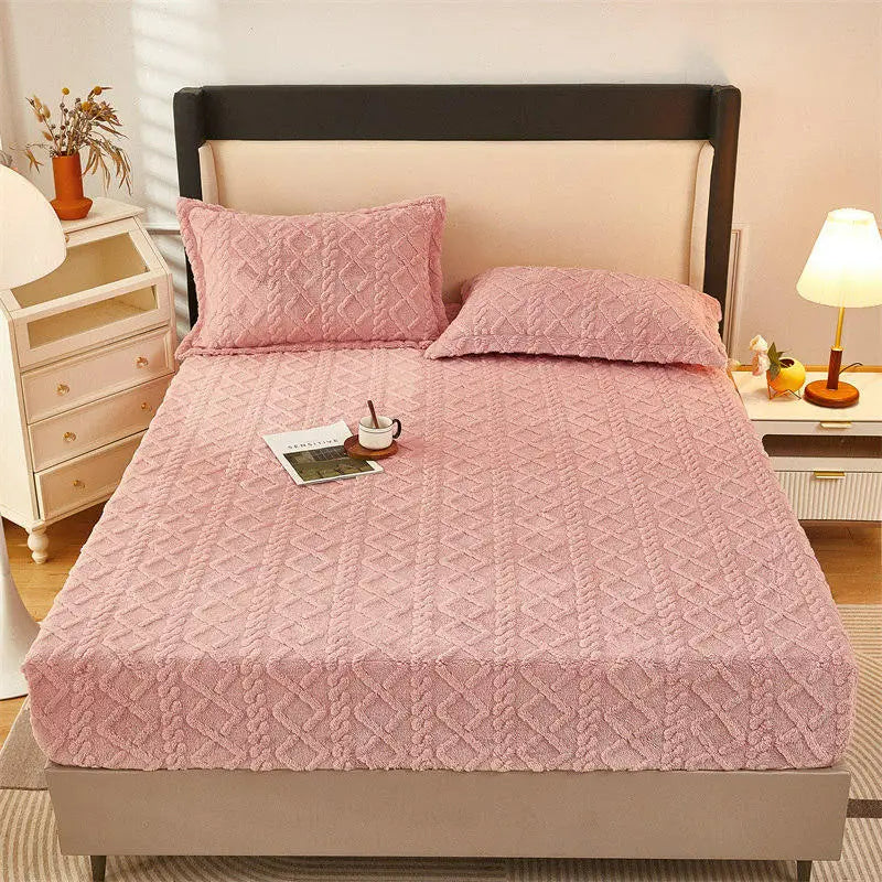 Funda de Cama de Terciopelo Acolchada – Suave, Elegante y Transpirable-Bedroom-Hogar88-Rosa claro-Sábana bajera 90 x 200 cm-Hogar88