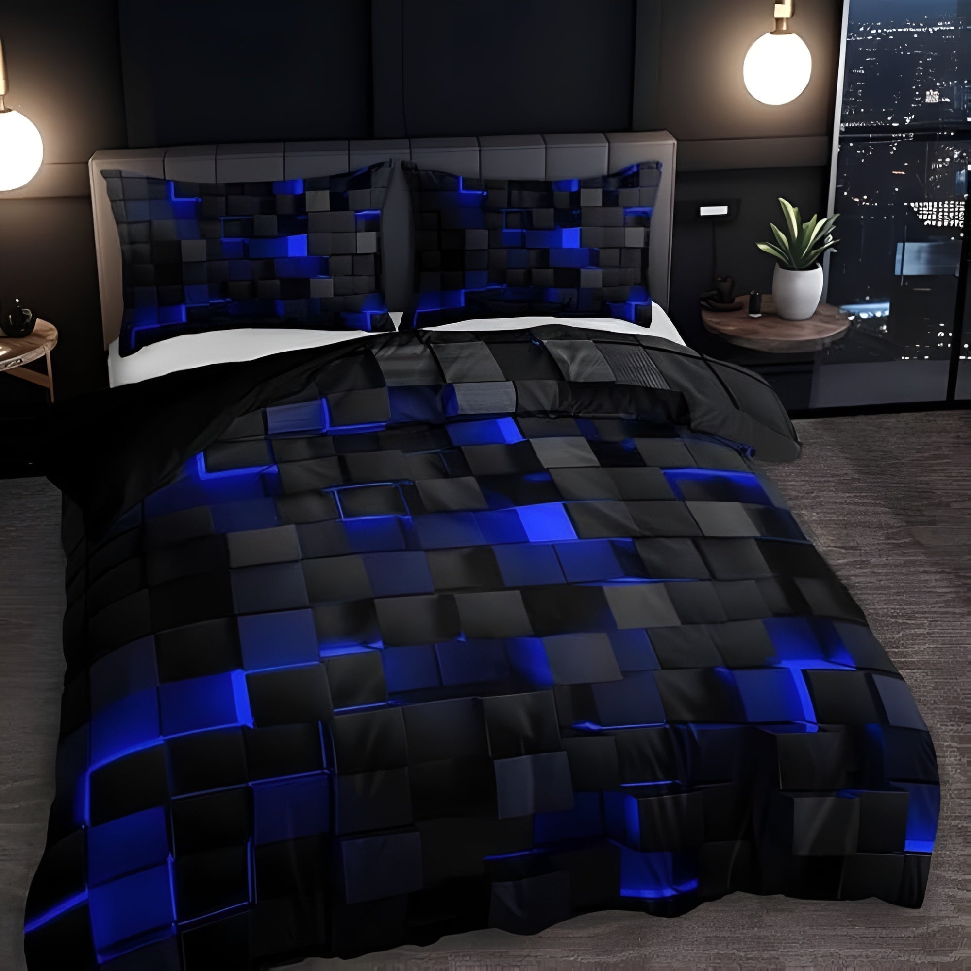 Juego de Funda Nórdica Geométrica – Diseño 3D Moderno y Confort Total-Duvet Cover Sets-Hogar88-Azul-Doble-Hogar88