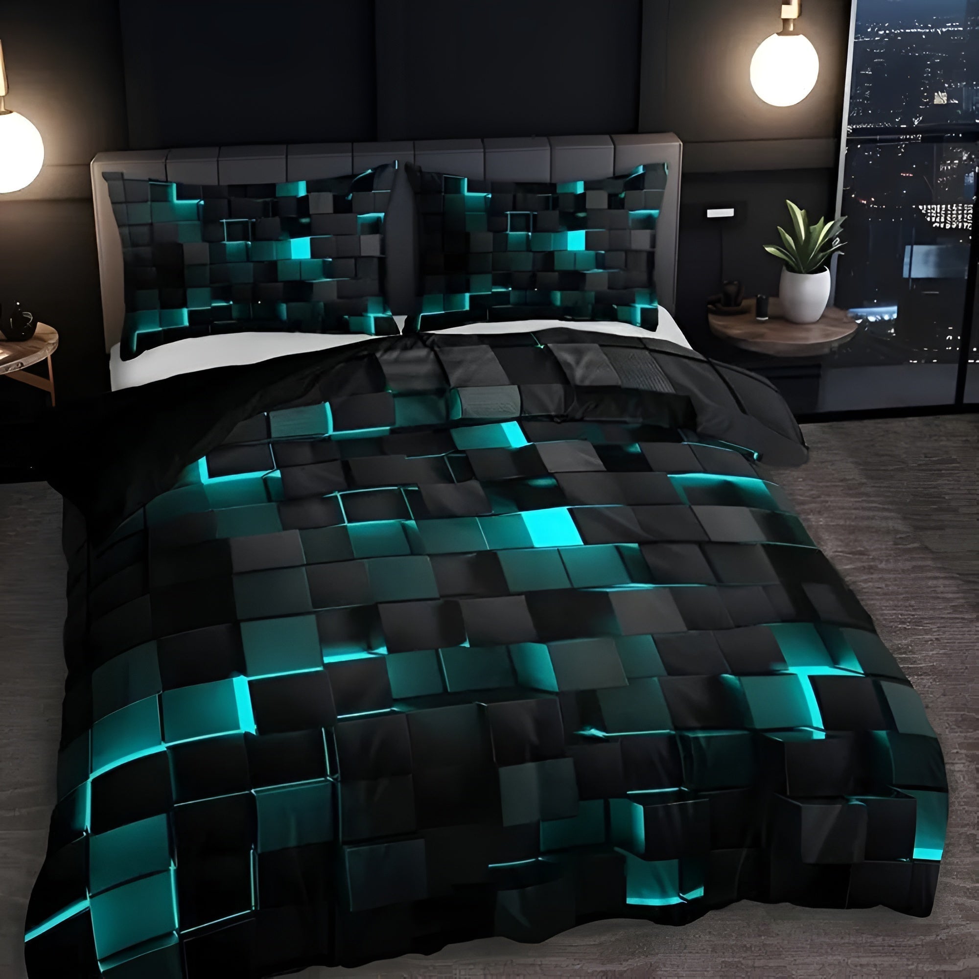 Juego de Funda Nórdica Geométrica – Diseño 3D Moderno y Confort Total-Duvet Cover Sets-Hogar88-Azul cielo-Doble-Hogar88