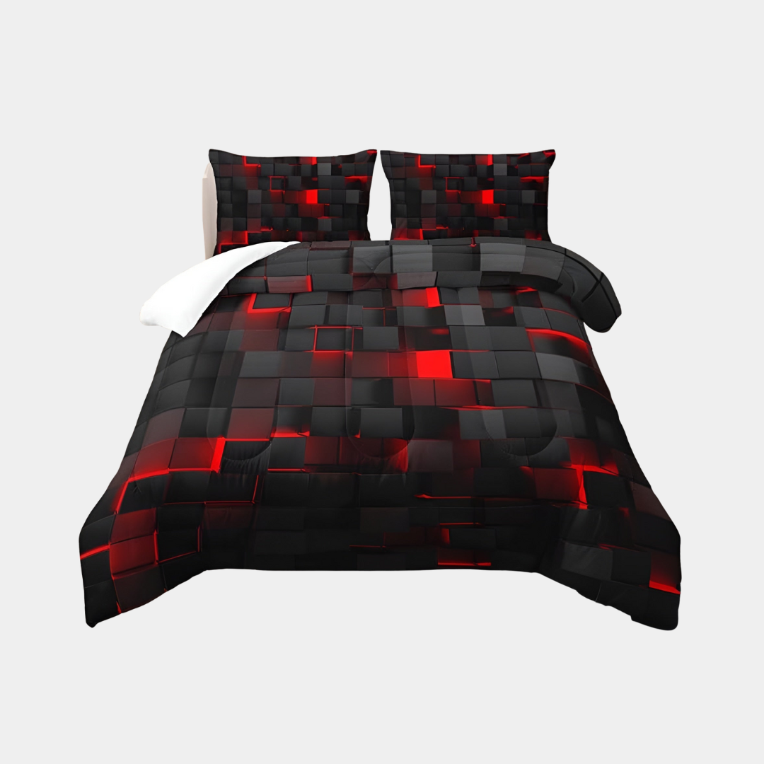 Juego de Funda Nórdica Geométrica – Diseño 3D Moderno y Confort Total-Duvet Cover Sets-Hogar88-Rojo-Doble-Hogar88