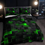 Juego de Funda Nórdica Geométrica – Diseño 3D Moderno y Confort Total-Duvet Cover Sets-Hogar88-Verde-Doble-Hogar88