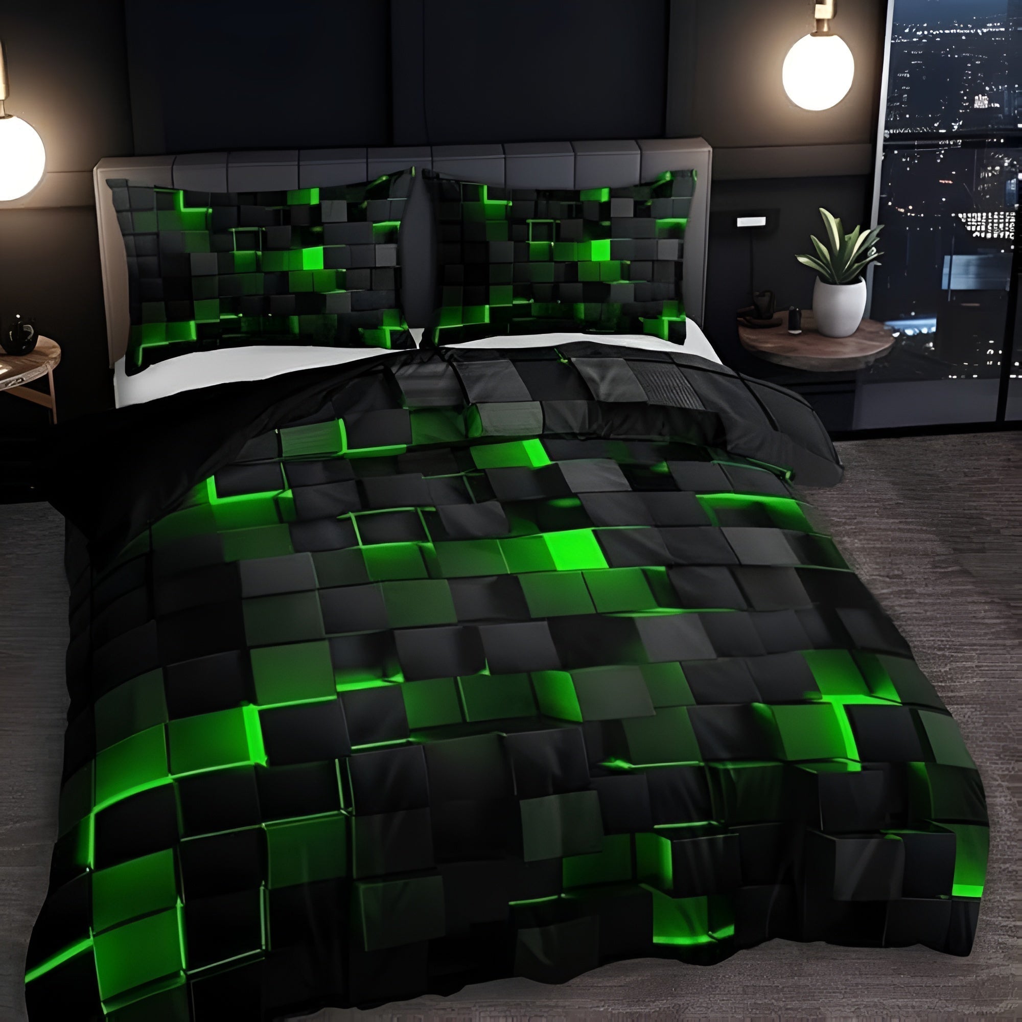 Juego de Funda Nórdica Geométrica – Diseño 3D Moderno y Confort Total-Duvet Cover Sets-Hogar88-Verde-Doble-Hogar88
