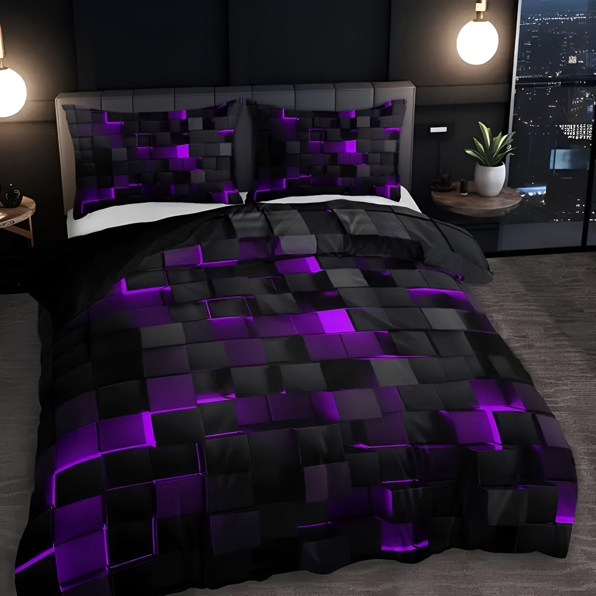 Juego de Funda Nórdica Geométrica – Diseño 3D Moderno y Confort Total-Duvet Cover Sets-Hogar88-Violeta-Doble-Hogar88