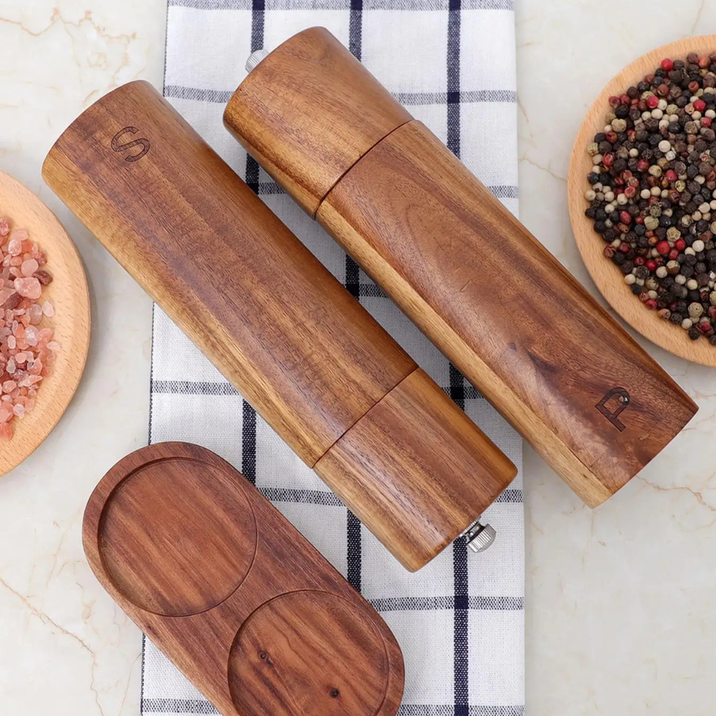 Juego de Molinillos de Pimienta y Sal de Madera de Lujo – Diseño Elegante con Bandeja-Kitchen Utensils-Hogar88-Hogar88