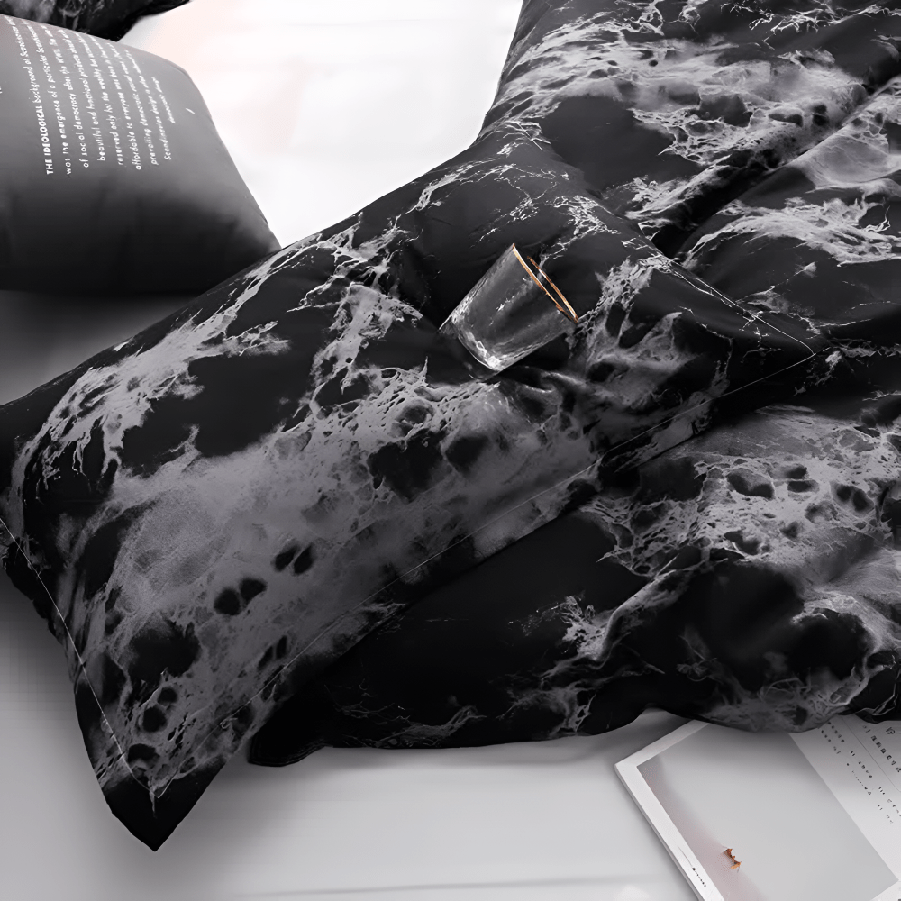 Juego de Ropa de Cama Mármol Negro Elegante – Diseño Moderno Sofisticado-Bedding Set-Hogar88-Hogar88