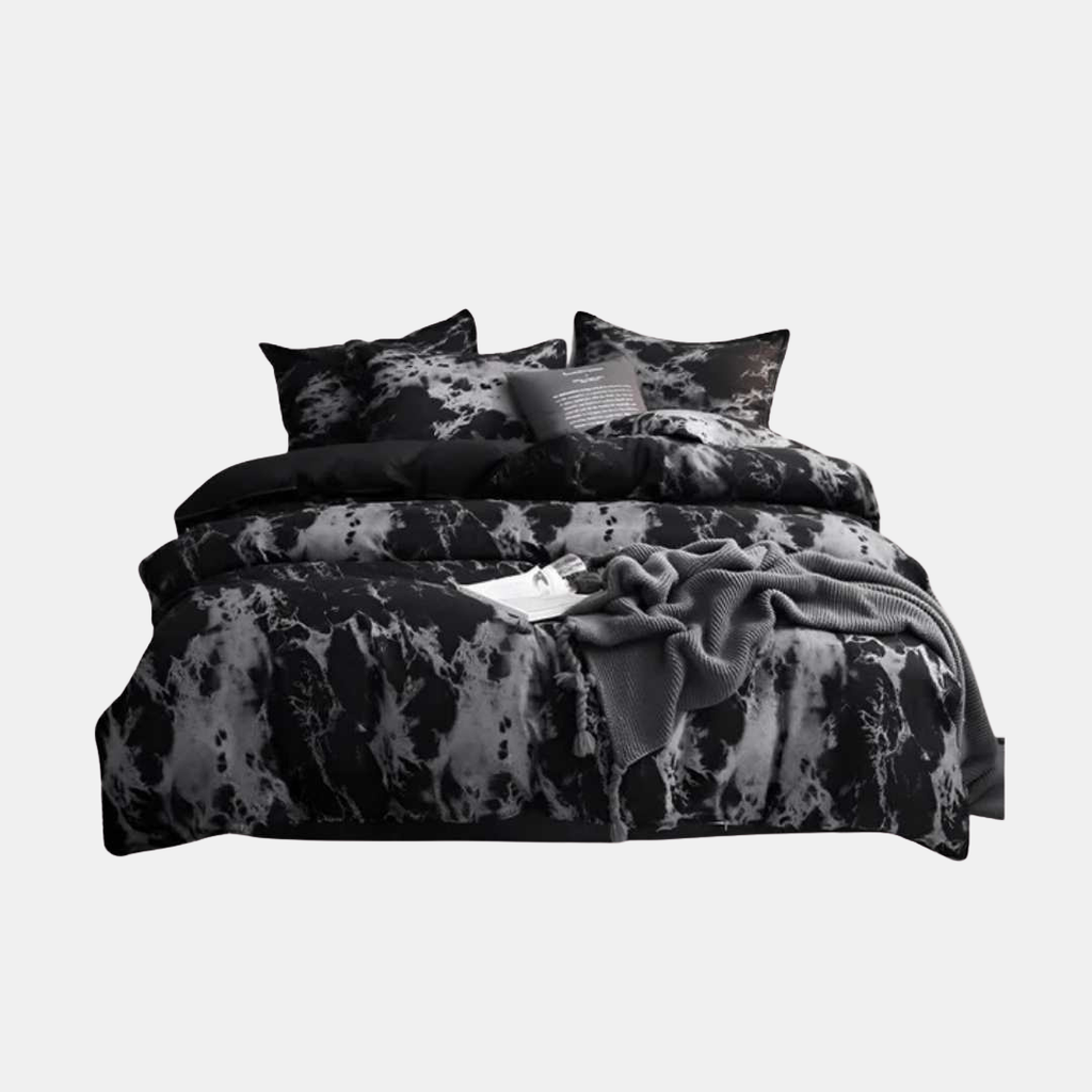 Juego de Ropa de Cama Mármol Negro Elegante – Diseño Moderno Sofisticado-Bedding Set-Hogar88-Hogar88