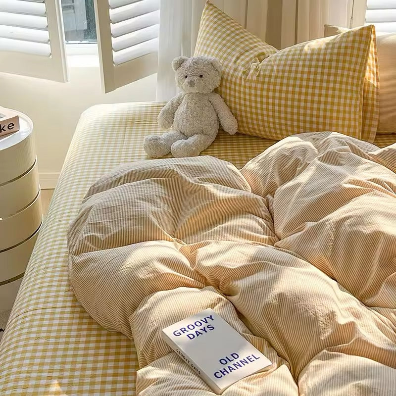 Juego de Ropa de Cama a Cuadros – Estilo Acogedor y Aesthetic-Bedding Set-Hogar88-Hogar88