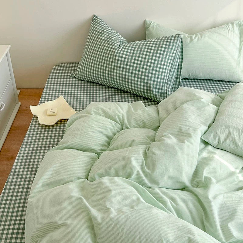 Juego de Ropa de Cama a Cuadros – Estilo Acogedor y Aesthetic-Bedding Set-Hogar88-Hogar88