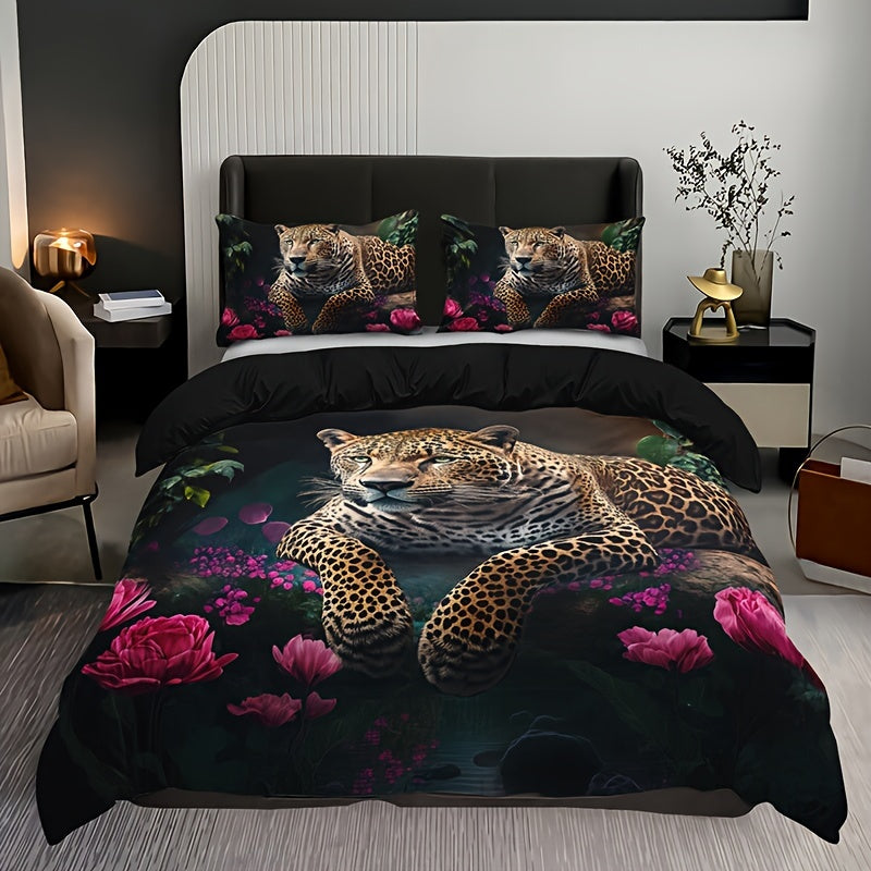 Juego de Ropa de Cama con Estampado Digital de Animales – Suave, Cálido y Versátil (3 Piezas)-Bedroom-Hogar88-135cm*200cm-Hogar88